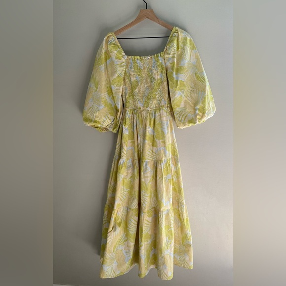 Karlie palm leaves lime green and light blue knot back maxi dress size small‎